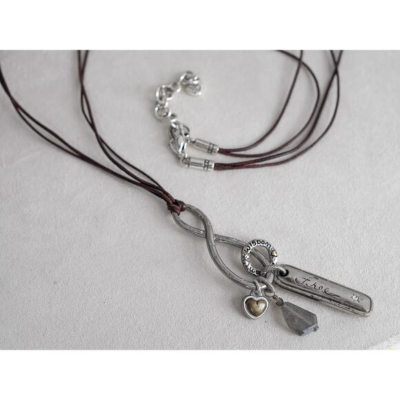 Brighton Art Soul Long Brown Cord Charm Necklace Infinity Pendant 32" Retired - Picture 3 of 5